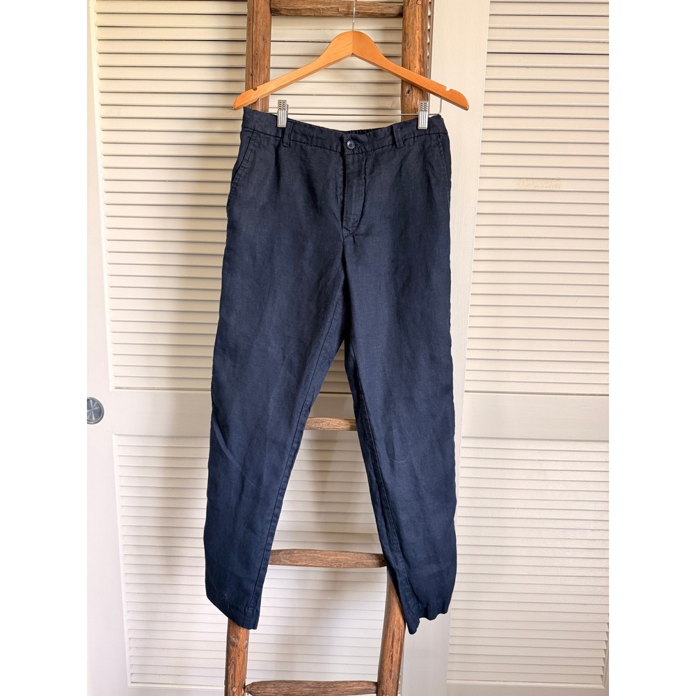 Zara 100% Linen Tapered Pants Medium Navy Blue